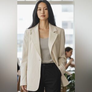 PrettyLittleThing Faux Leather Cream Blazer 14